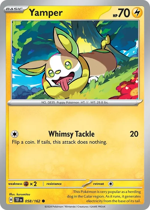 Yamper 58 Pokemon card from Temporal Forces set