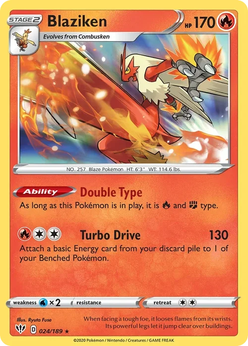 Blaziken 24 Pokemon card from Darkness Ablaze set