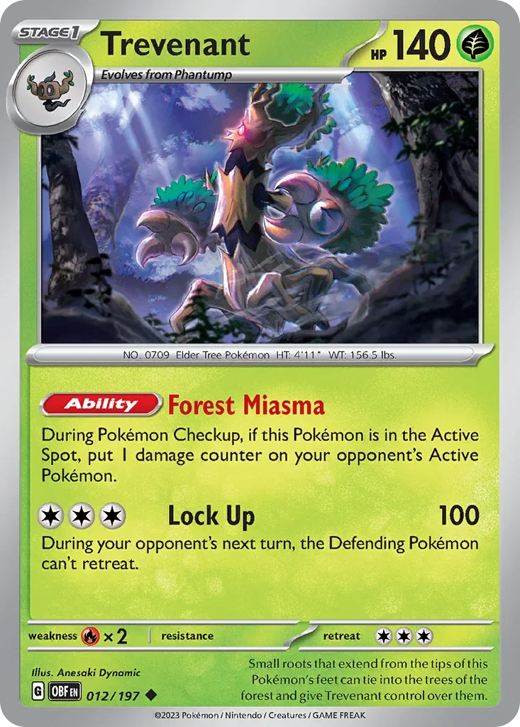 Trevenant 12 Pokémon card from Obsidian Flames set