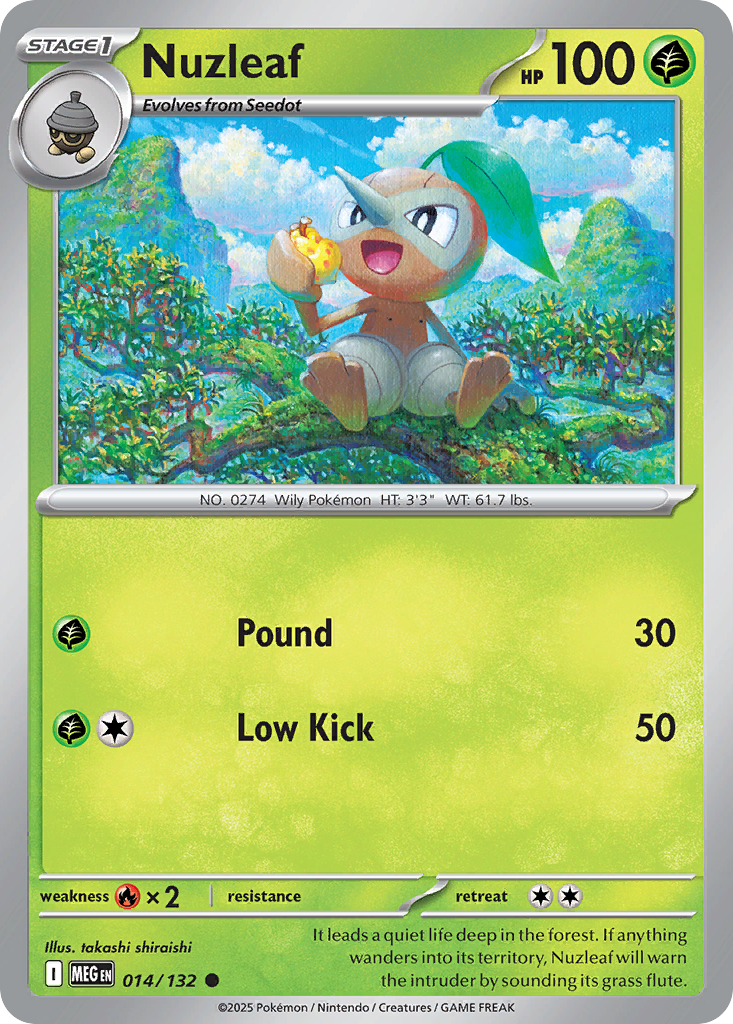 Nuzleaf 14 Pokemon card from Mega Evolution set