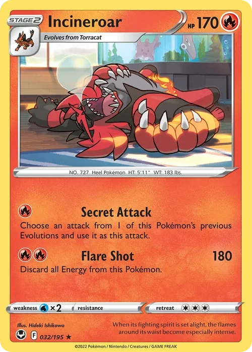 Incineroar 32 Pokemon card from Silver Tempest set
