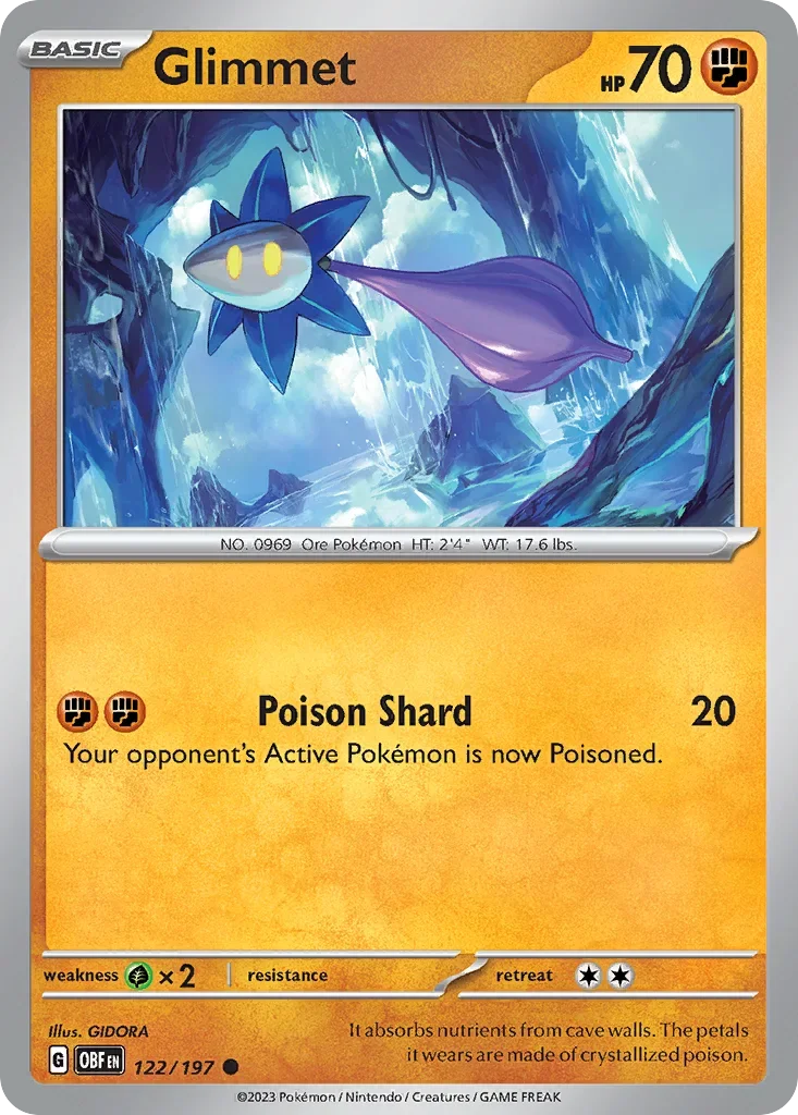 Glimmet 122 Pokémon card from Obsidian Flames set