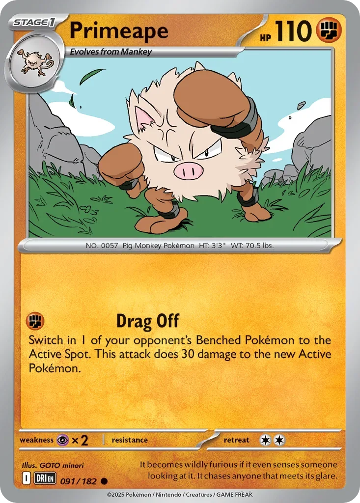 Primeape 91 Pokemon card from Destined Rivals set