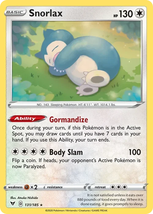 Snorlax 131 Pokemon card from Vivid Voltage set