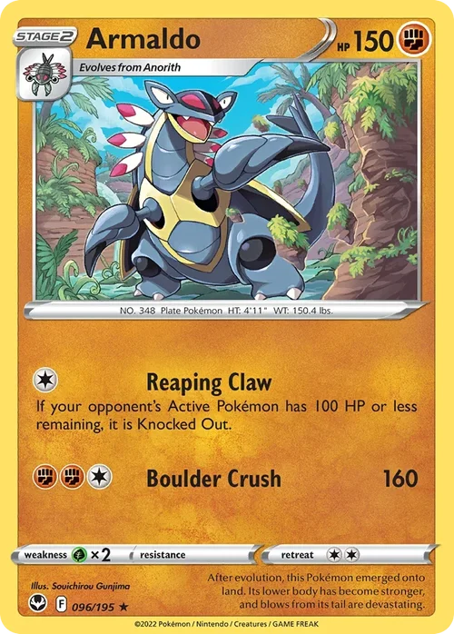 Armaldo 96 Pokemon card from Silver Tempest set