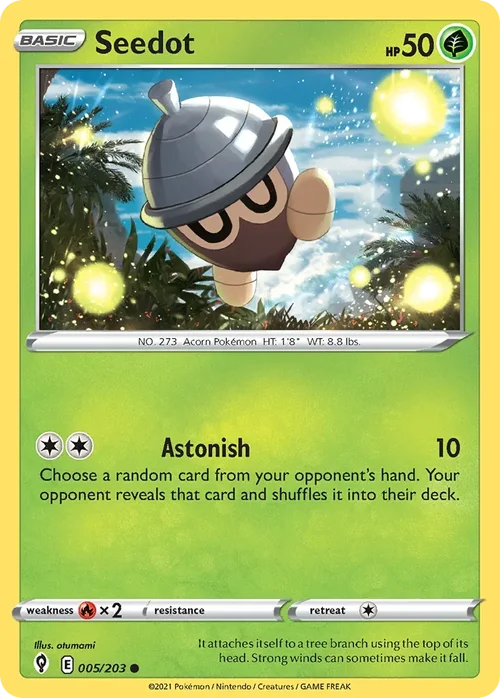 Seedot 5 Pokemon card from Evolving Skies set