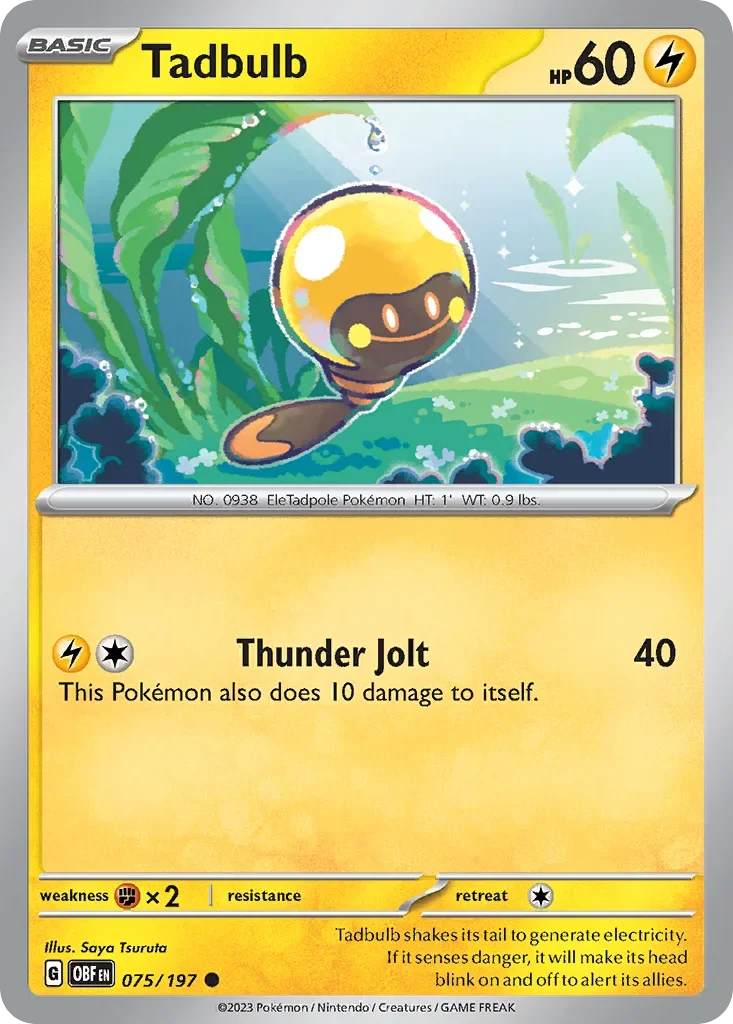 Tadbulb 75 Pokémon card from Obsidian Flames set