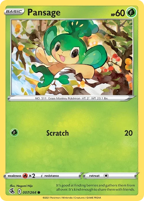 Pansage 7 Pokemon card from Fusion Strike set