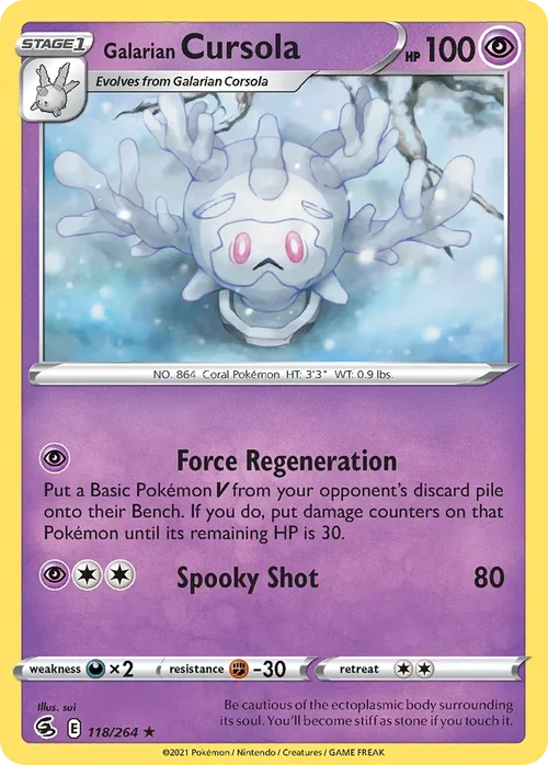 Galarian Cursola 118 Pokemon card from Fusion Strike set