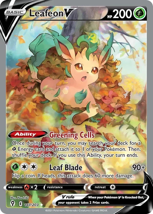 Leafeon V 167 Pokemon card from Evolving Skies set