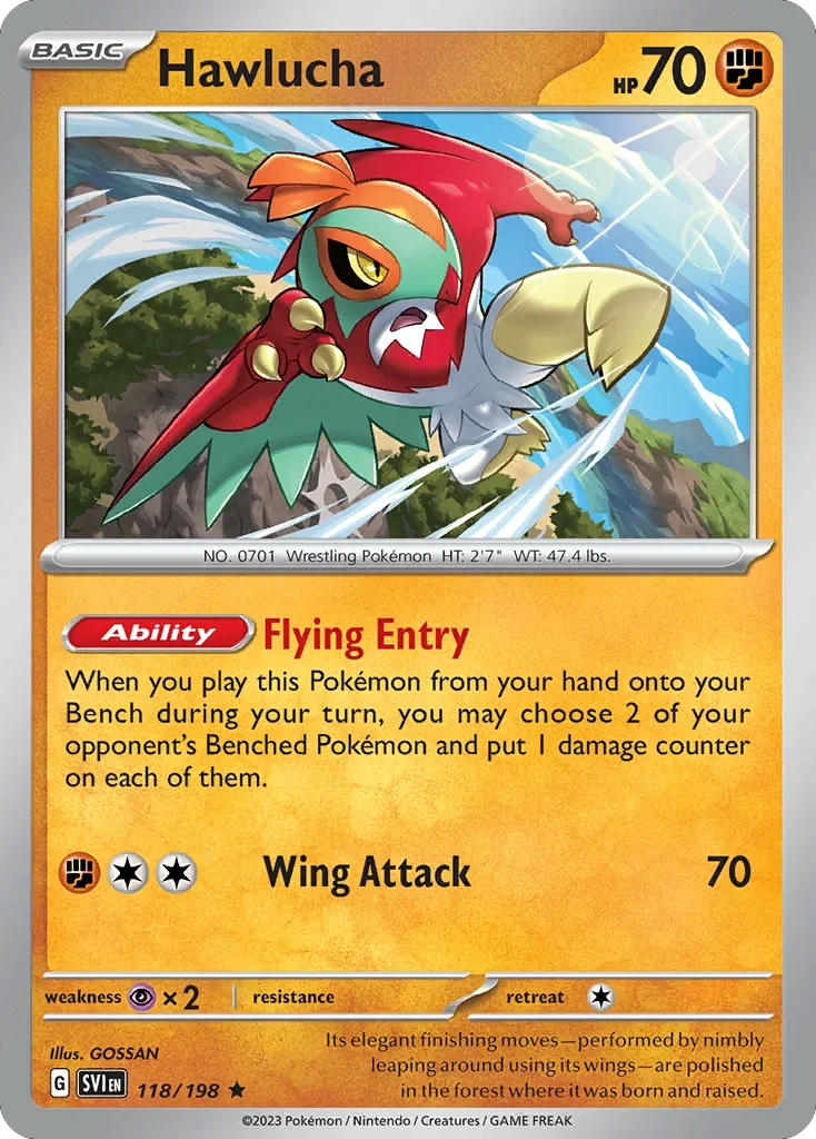 Hawlucha 118 Pokemon card from Scarlet & Violet set