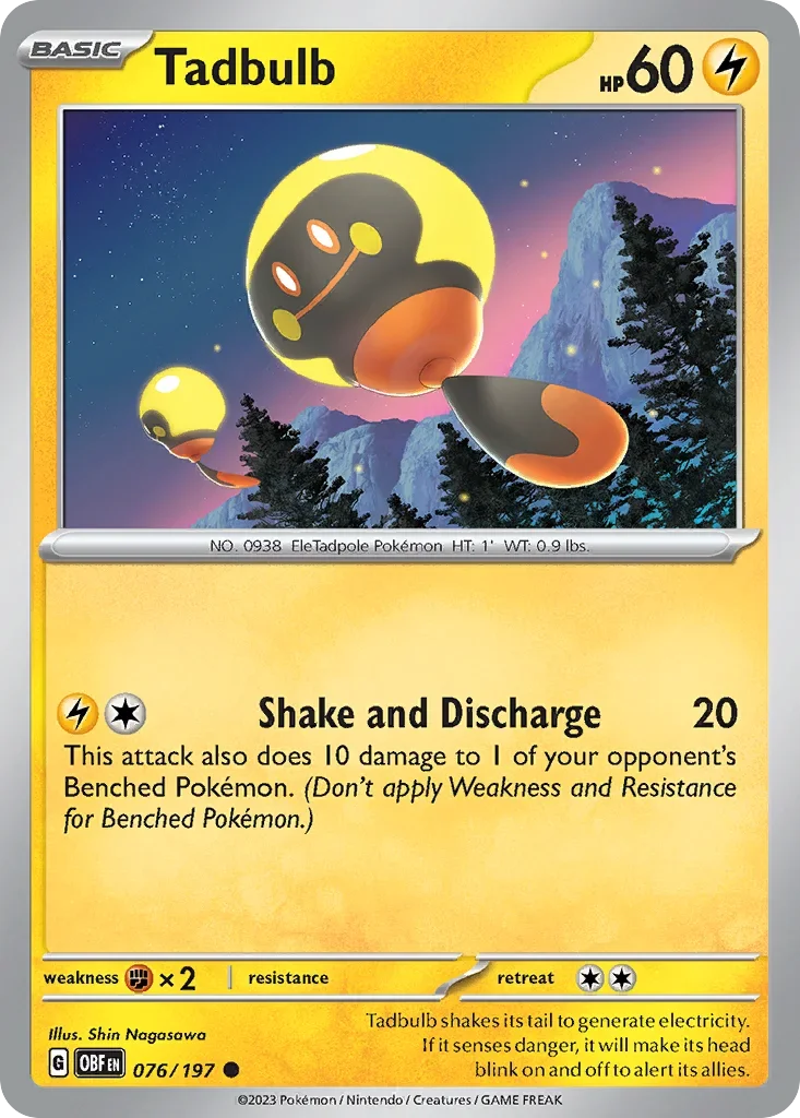 Tadbulb 76 Pokémon card from Obsidian Flames set