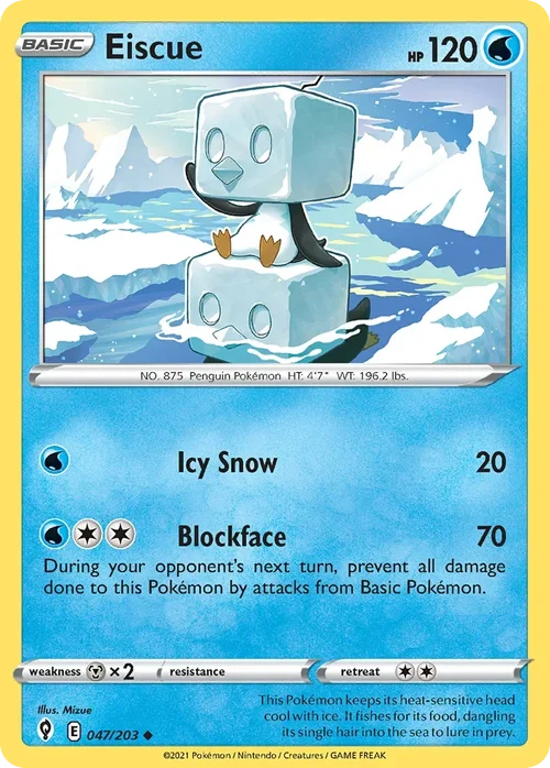 Eiscue 47 Pokemon card from Evolving Skies set