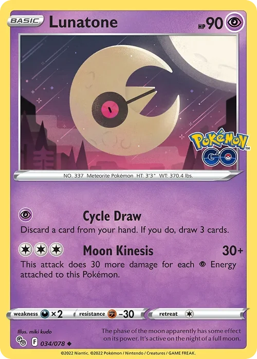 Lunatone 34 Pokemon card from Pokemon GO set