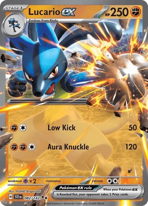 Lucario ex 82 Pokemon card from Stellar Crown set