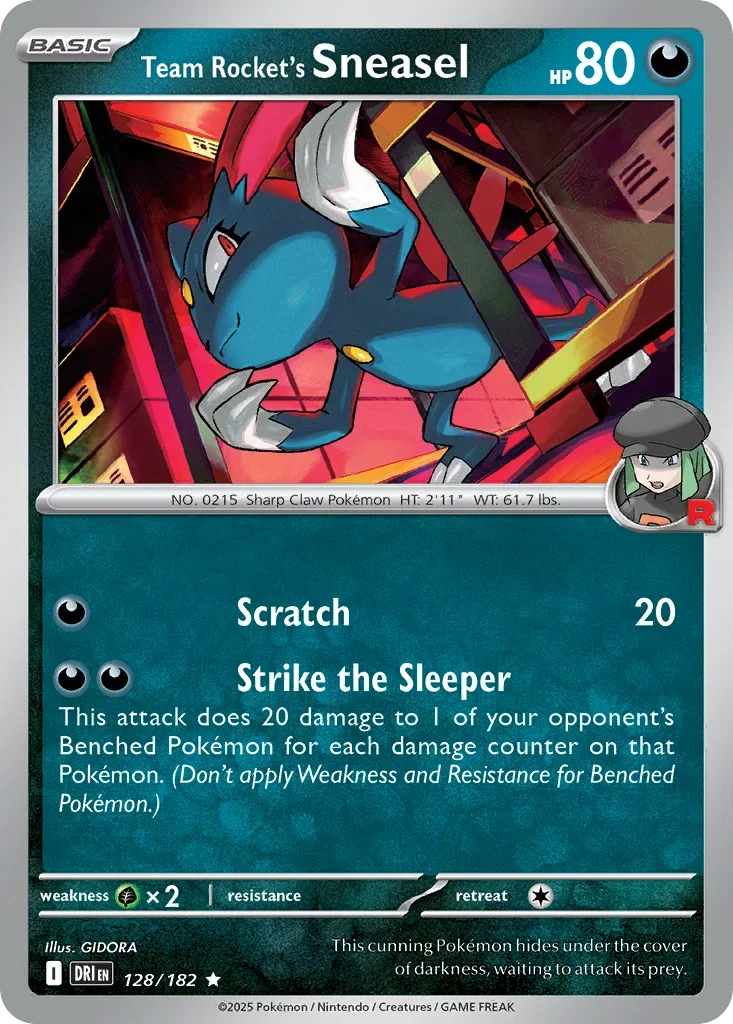 Team Rocket's Sneasel 128 Pokemon card from Destined Rivals set