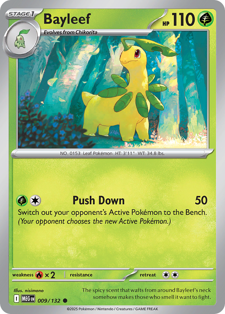 Bayleef 9 Pokemon card from Mega Evolution set