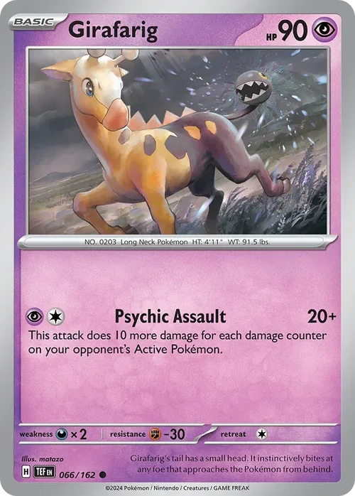 Girafarig 66 Pokemon card from Temporal Forces set