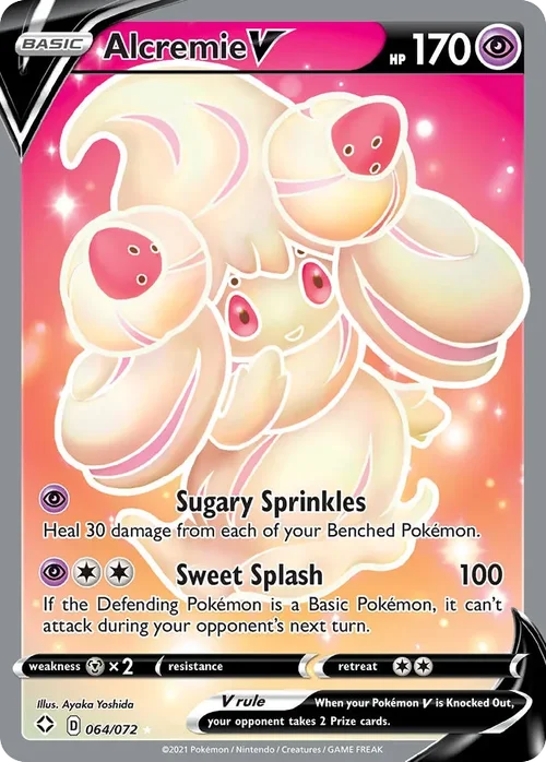 Alcremie V 64 Pokemon card from Shining Fates set