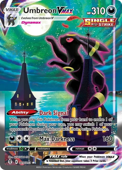 Umbreon VMAX 215 Pokemon card from Evolving Skies set