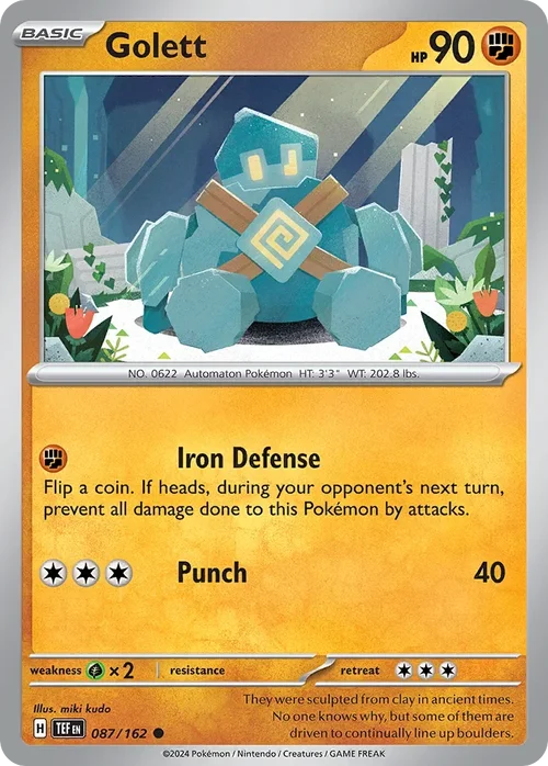 Golett 87 Pokemon card from Temporal Forces set