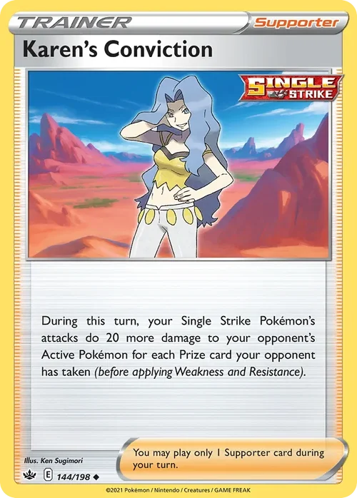 Karen's Conviction 144 Pokemon card from Chilling Reign set