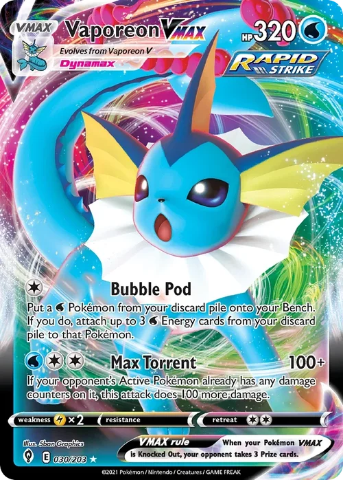 Vaporeon VMAX 30 Pokemon card from Evolving Skies set
