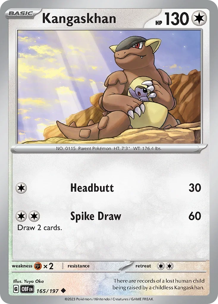 Kangaskhan 165 Pokémon card from Obsidian Flames set