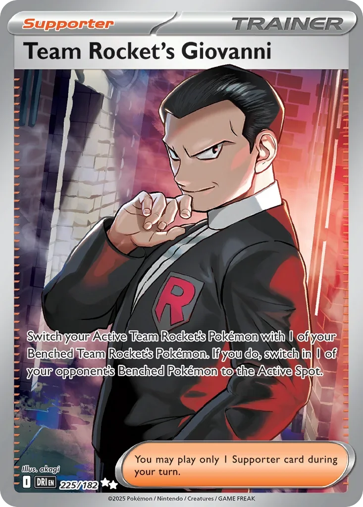 Team Rocket's Giovanni 225 Pokemon card from Destined Rivals set