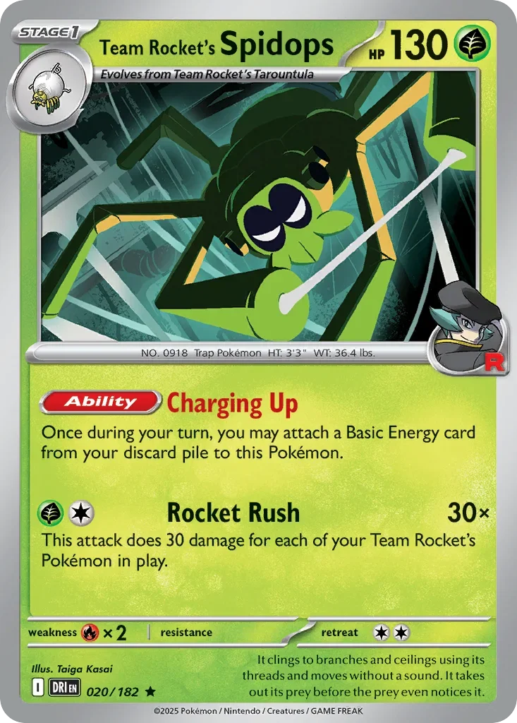 Team Rocket's Spidops 20 Pokemon card from Destined Rivals set