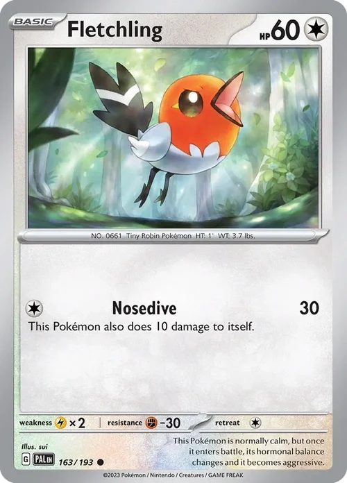Fletchling 163 Pokemon card from Paldea Evolved set