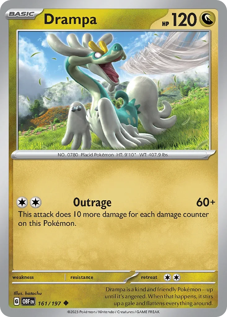Drampa 161 Pokémon card from Obsidian Flames set