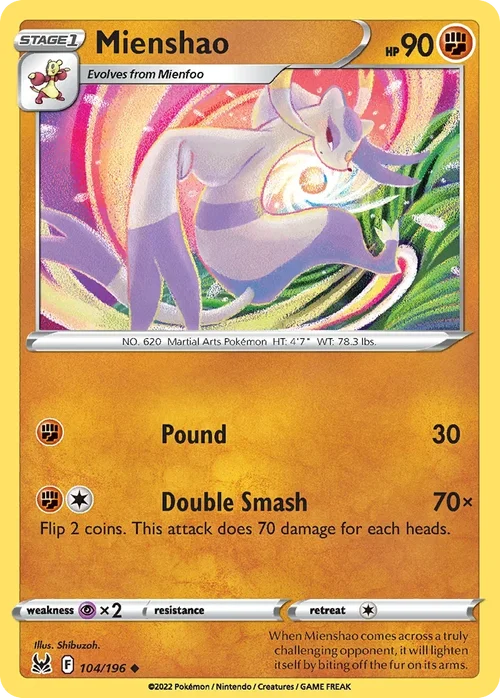 Mienshao 104 Pokemon card from Lost Origin set