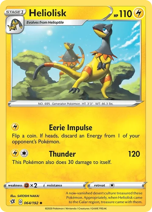 Heliolisk 64 Pokemon card from Rebel Clash set