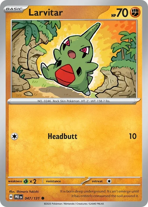 Larvitar 47 Pokemon card from Prismatic Evolutions set
