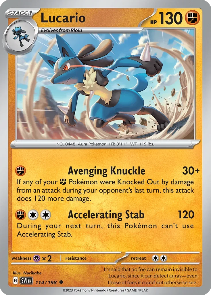 Lucario 114 Pokemon card from Scarlet & Violet set
