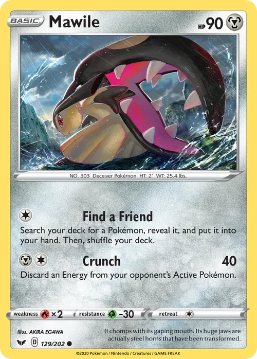 Mawile 129 Pokemon card from Sword & Shield set