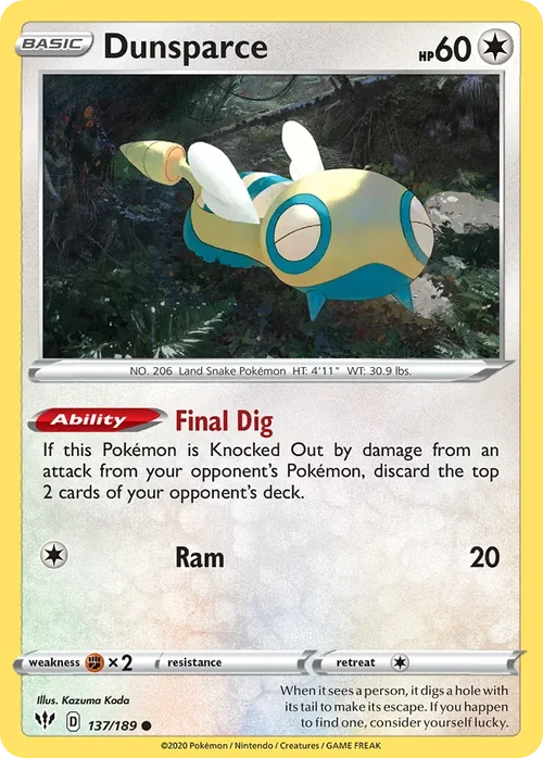 Dunsparce 137 Pokemon card from Darkness Ablaze set