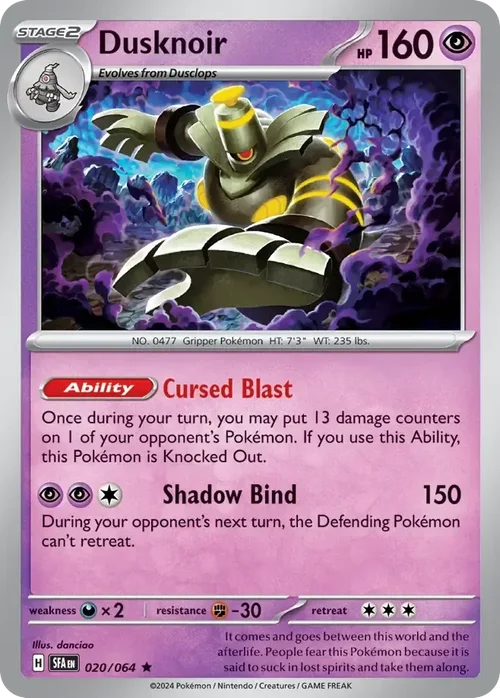 Dusknoir 20 Pokemon card from Shrouded Fable set