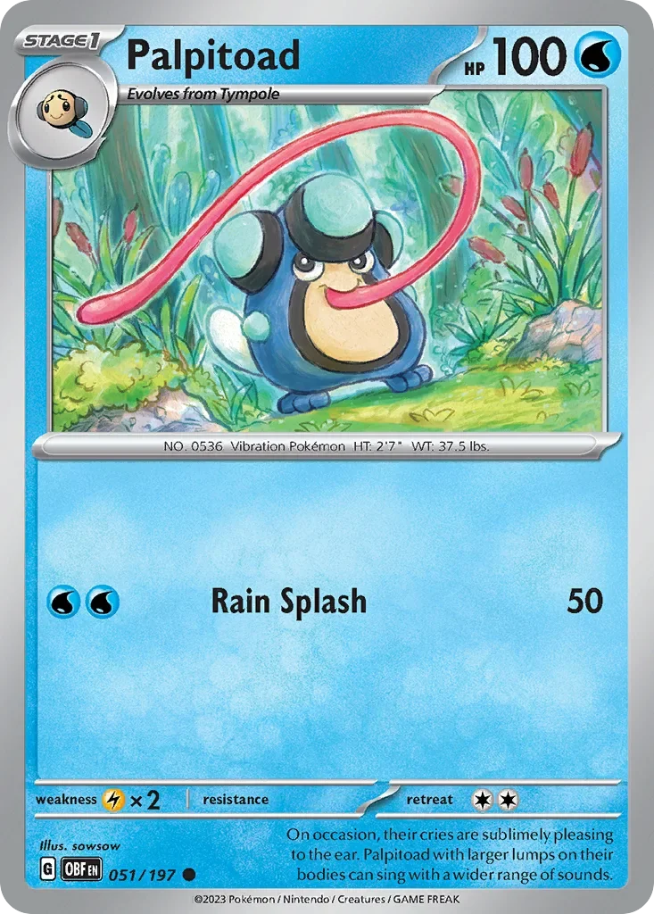 Palpitoad 51 Pokémon card from Obsidian Flames set