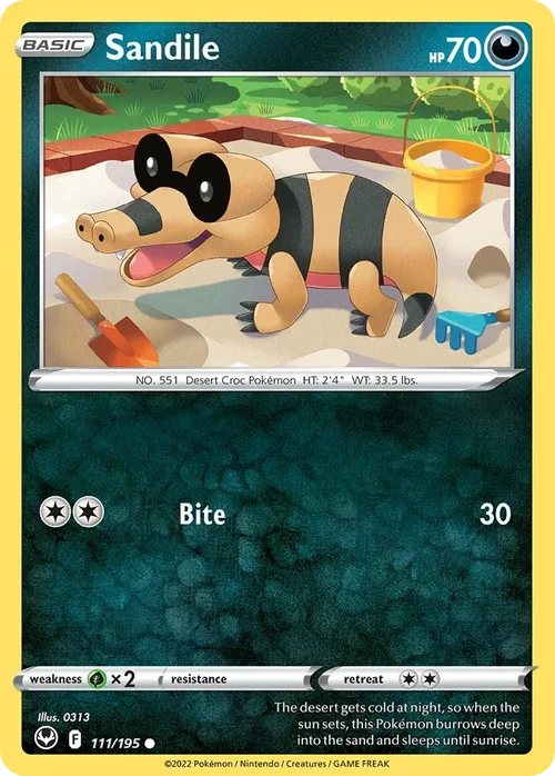 Sandile 111 Pokemon card from Silver Tempest set