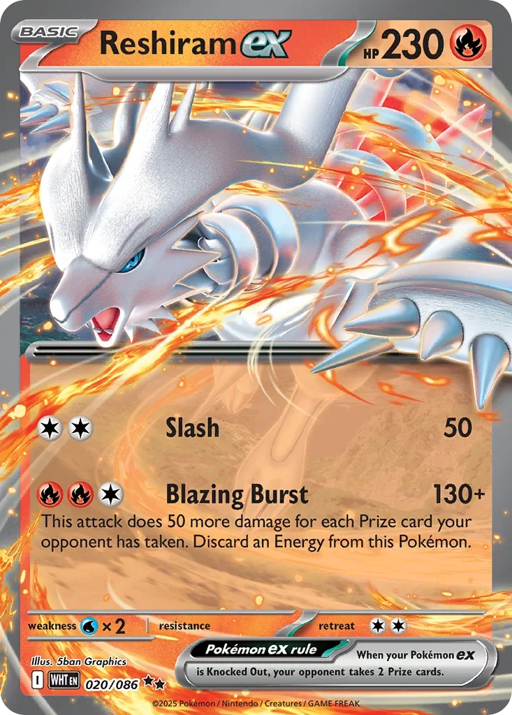 Reshiram ex 20 Pokemon card from White Flare set