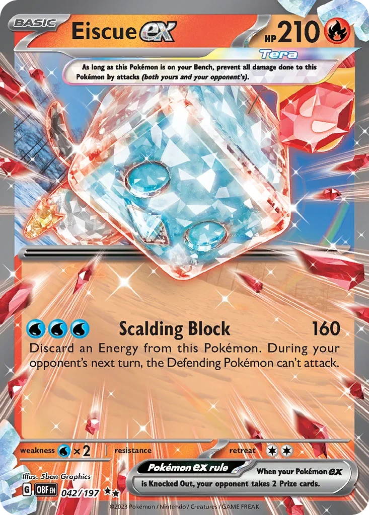 Eiscue ex 42 Pokémon card from Obsidian Flames set