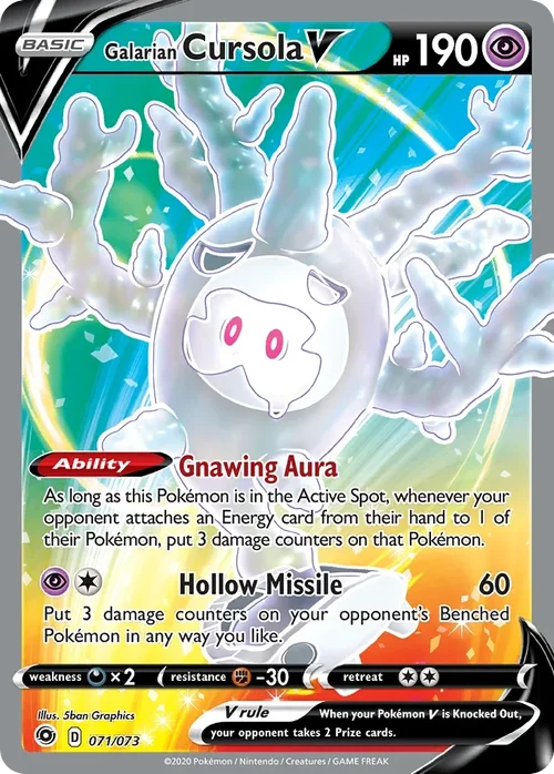 Galarian Cursola V 71 Pokemon card from Champion's Path set