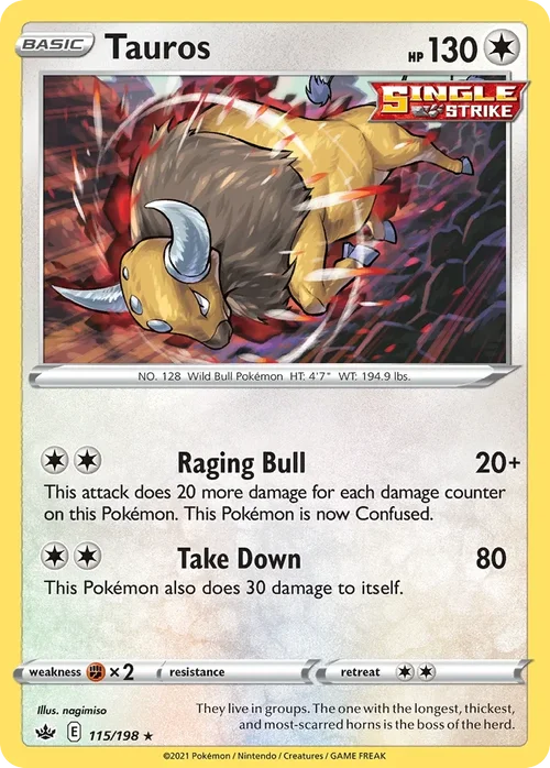 Tauros 115 Pokemon card from Chilling Reign set