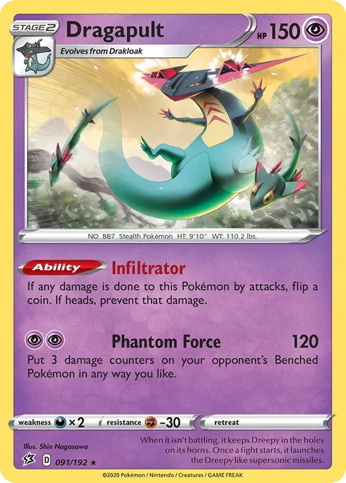 Dragapult 91 Pokemon card from Rebel Clash set