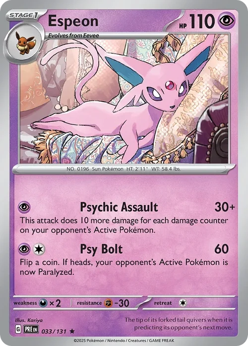Espeon 33 Pokemon card from Prismatic Evolutions set