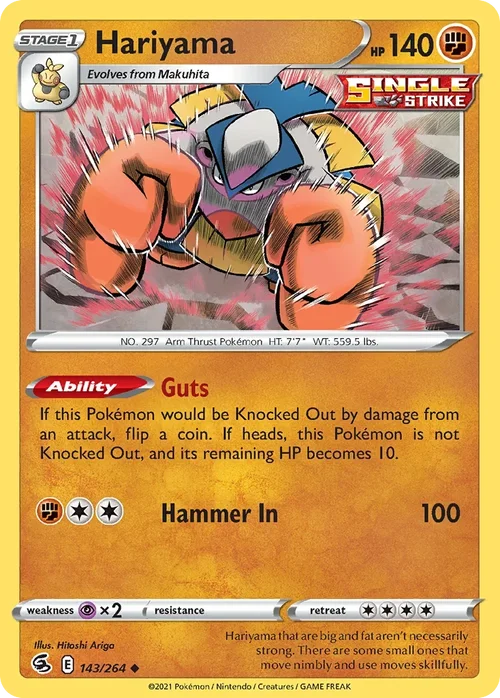 Hariyama 143 Pokemon card from Fusion Strike set