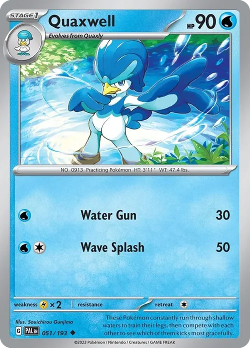 Quaxwell 51 Pokemon card from Paldea Evolved set