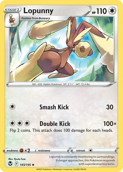Lopunny 145 Pokemon card from Silver Tempest set